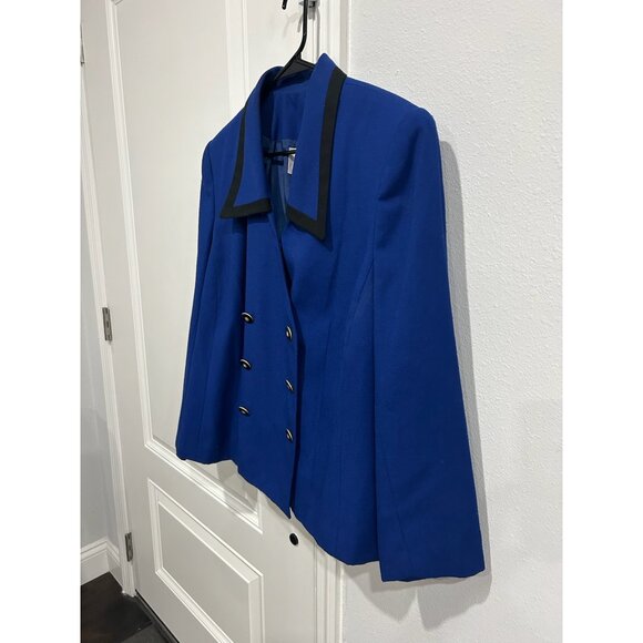 Vintage Le Suit II Double Breasted Blazer Jacket Blue Sz 18 Black Trim Formal - Picture 3 of 10